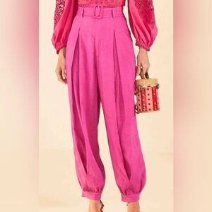 FARM Rio | Pants & Jumpsuits I High
Waist | Belted | Pleated | Pink | 100% Linen